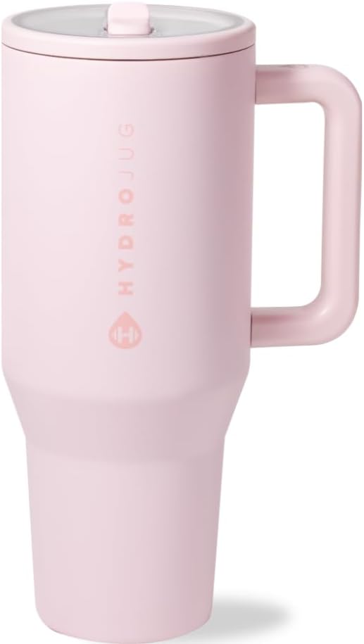 HydroJug Traveler - 40 oz Water Bottle with Handle & Flip Straw - Fits in Cup Holder, Leak Resistant Tumbler-Reusable Insulated Stainless Steel & Rubber Base - Gifts for Women & Men, Black