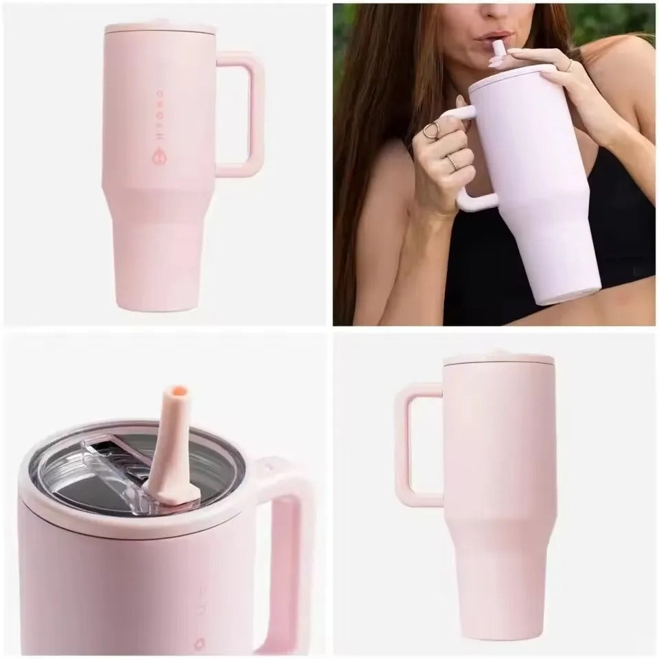 HydroJug Traveler - 40 oz Water Bottle with Handle & Flip Straw - Fits in Cup Holder, Leak Resistant Tumbler-Reusable Insulated Stainless Steel & Rubber Base - Gifts for Women & Men, Black