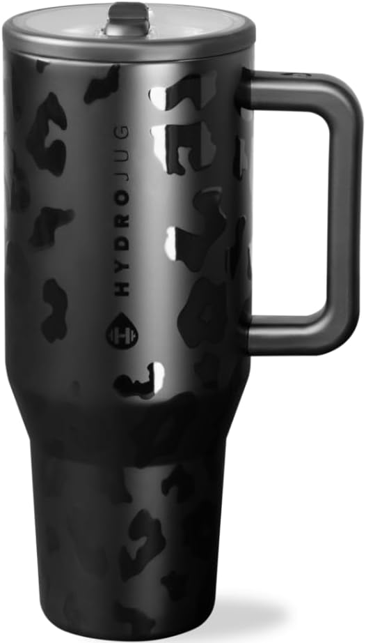 HydroJug Traveler - 40 oz Water Bottle with Handle & Flip Straw - Fits in Cup Holder, Leak Resistant Tumbler-Reusable Insulated Stainless Steel & Rubber Base - Gifts for Women & Men, Black
