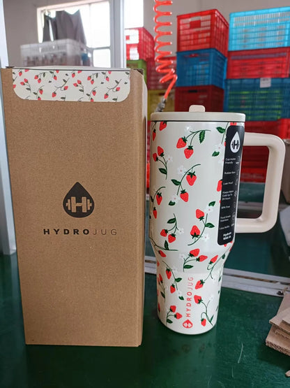 HydroJug Traveler - 40 oz Water Bottle with Handle & Flip Straw - Fits in Cup Holder, Leak Resistant Tumbler-Reusable Insulated Stainless Steel & Rubber Base - Gifts for Women & Men, Black