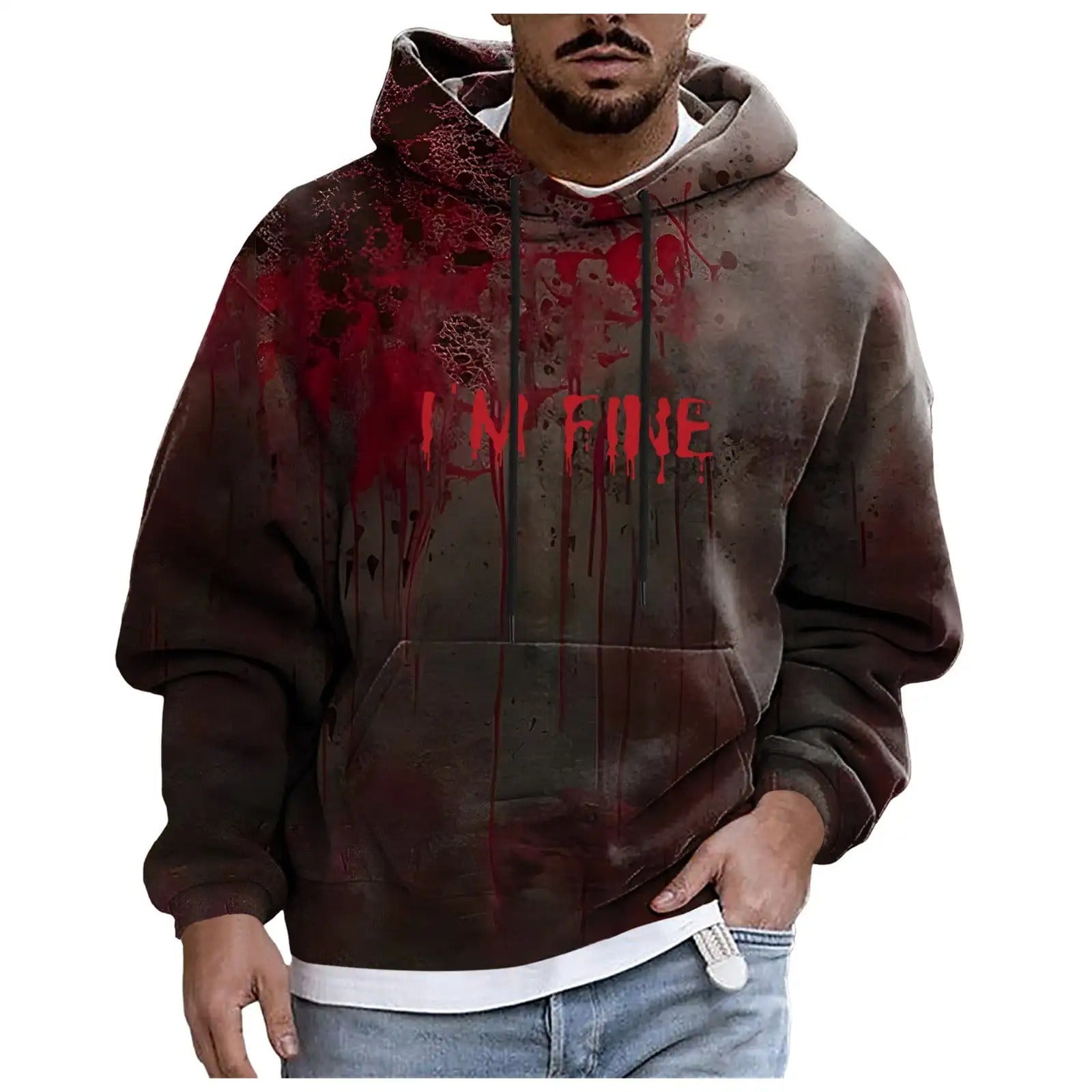 3D Bloody I'm Fine Letter Printed Men's Hoodie Funny Halloween Element Sweatshirt Top Autumn Winter Leisure Fashion Men Clothing